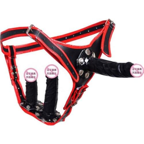 Strap On Three Dildos Strapon Penis PU Leather Harness Lesbian Strapon Dick Vagina Anal Plugs Adult Sex Toys, Sex Products