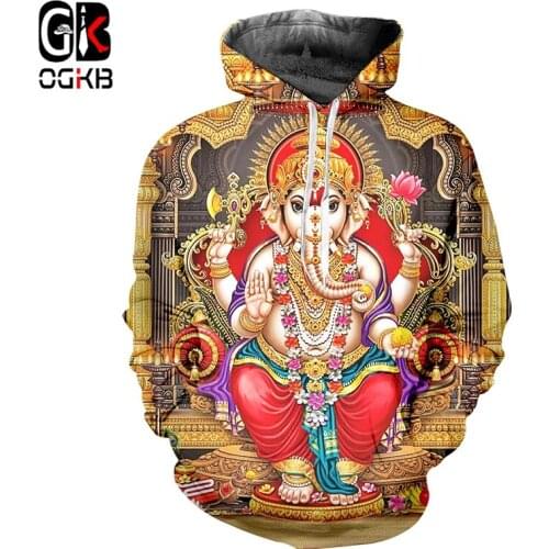 OGKB Hindu Ganesha Hoodies 3D Printed God Of Wisdom Ganesha Sweatshirts Men Women Hip Hop Harajuku Sweatshirt Clothes Plus Size