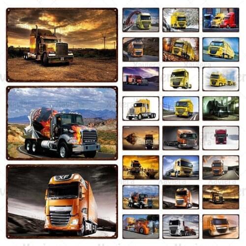 Tractor Truck Metal Plaque Retro Tin Sign Yellow Retro Wall Sticker Truck Car Gas Station Garage Home Decoration Iron Painting