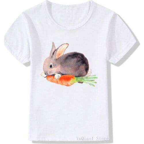Funny watercolor Rabbit Print T-shirts Princess Little Girls Tops T Shirts 3-14 yrs Summer Casual Kids T-shirt for Girl tee