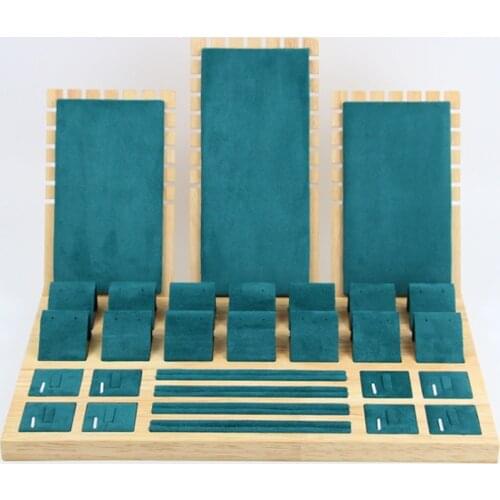 In Stock Wood Green Earring Necklaces Display Stand Hanger For Women Counter Jewelry Stand Shooting Live Jewellery Display Props