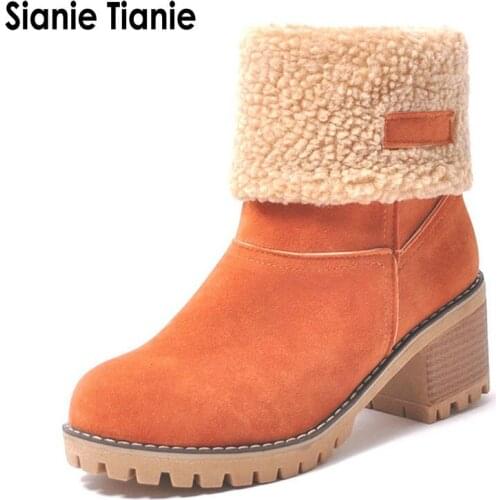 Sianie Tianie Women Boots Female Winter Shoes Woman Fur Warm Snow Boots Fashion Square High Heels Ankle Boots Black Green Boots