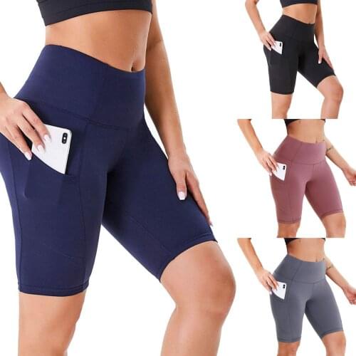 Womens Sports Shorts Fitness Yogo Indoor Sport Pants Slim Fit Breathable Leggings With Pocket Yoga Pants