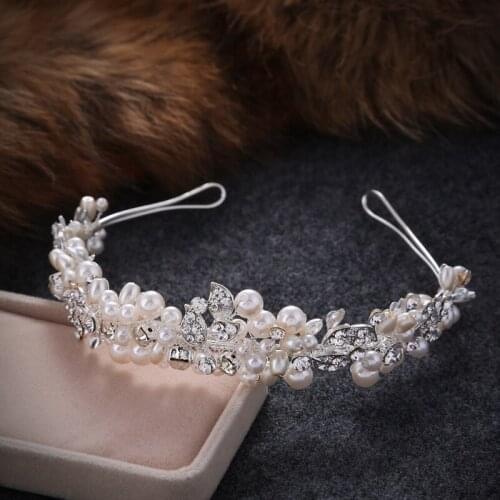 Handmade Floral Crystal Pearly Headbands Bride Headpiece Women Headwear for Wedding/Birthday/Dancing