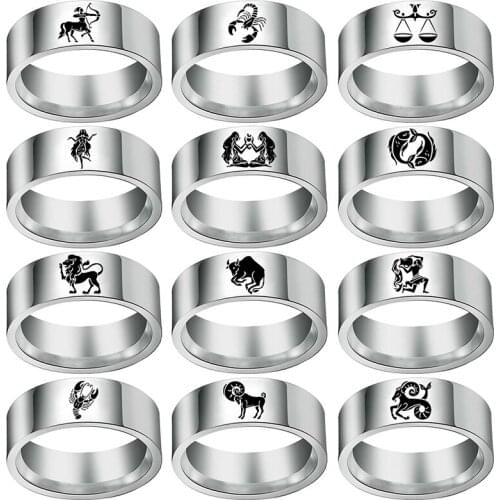 12 Zodiac Finger Ring Fashion Stainless Steel Sagittarius Rings Friendship Jewelry Accessories Christmas Gift Rings For Women