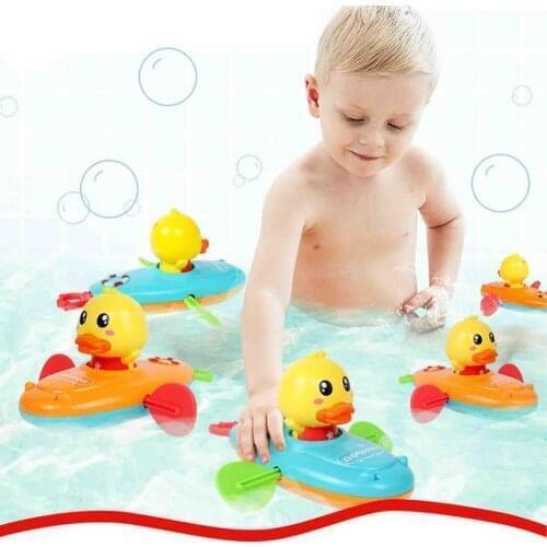 1 Pcs Summer New Baby Bath Toy Rowing Boat Duck Swim Bath Floating Water Wound-up Chain Baby Children Classic Toys Gifts