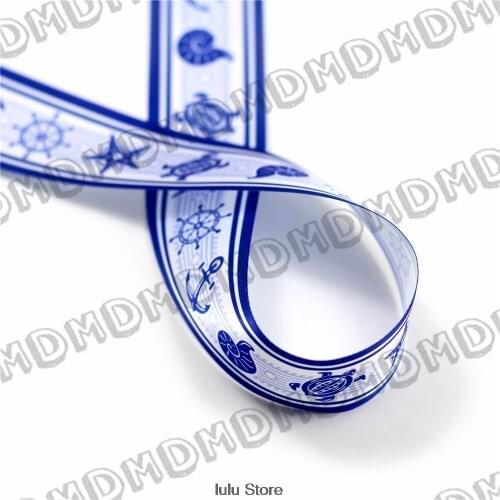 100 Yards 9mm-75mm Size Satin Ribbon Printed Boat Anchor DIY Handmade Gift Wrapping, Packing Webbing MD160222-22-3550