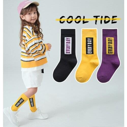 3 Pair/lot Kids socks cotton made Girls Boys Mid Socks half joint sports pattern for Spring and Autumn Student Socks