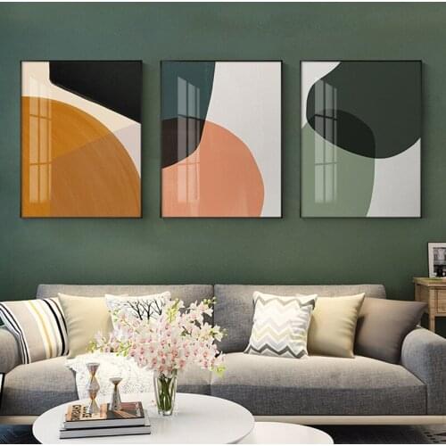 Abstract Stone Geometry Orange Black Green Color Block Canvas Painting Background Art Wall Picture Poster Living Room Decoration