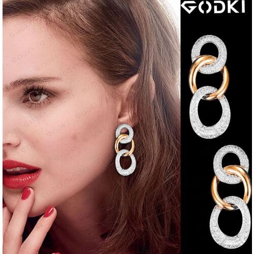 GODKI Bohemian Vintage Tassel Chunky Link Earrings For Women 2019 Fashion Geometric Round Earrings ZIRCON Cross Earring Jewelry