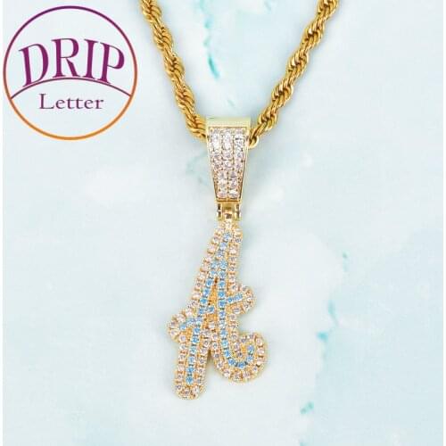 Line Bubble Letters Cubic Zirco Pendant With Rope Chain Gold Color Men Women Hip Hop Necklace Jewelry
