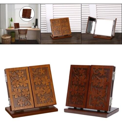 Retro Style Wooden Cosmetic Mirror Collapsible Portable Dressing Mirror