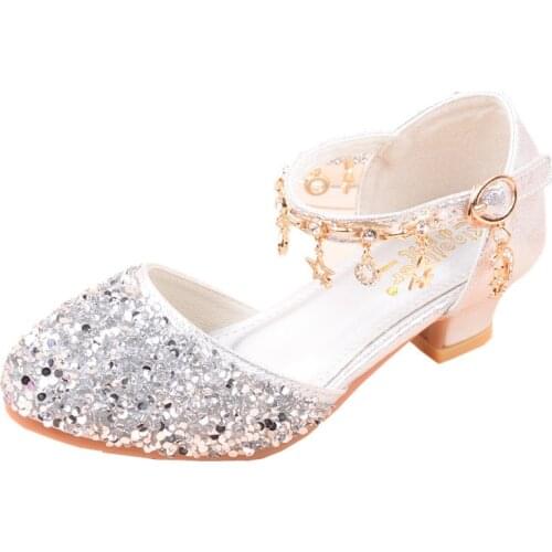 Kids Princess Girls Sandals Glitter Shiny Rhinestone Butterfly Student Party Dance Shoes 5-13 Yearss Children Summer High Heel