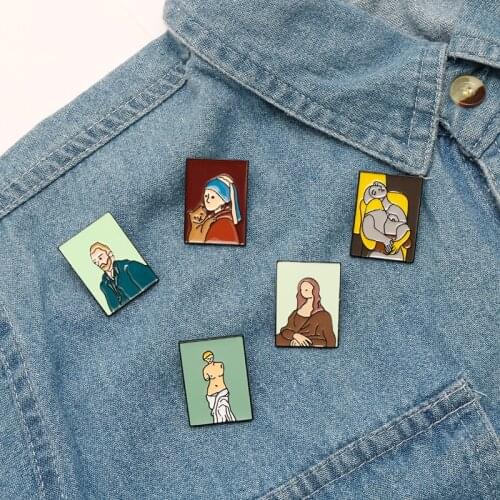 Art Oil Painting Frame Enamel Pin Artist Picasso Mona Lisa Da Vinci Brooch Clothes Lapel Pin Metal Badge Pin Jewelry Gift For Fr
