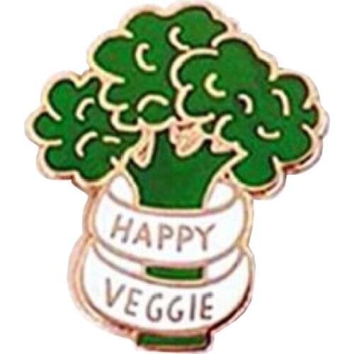 Happy veggie enamel pin green vegetable brooch broccoli vegan food badge funny gift