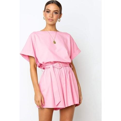 European and American Summer New Womens Wear Round Collar Sleeved Loose Belt Pair Shorts