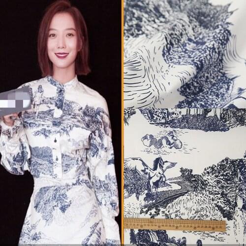 European brand golden classic digital printing fabric landscape character sewing fabric factory store, new shop not out of stock