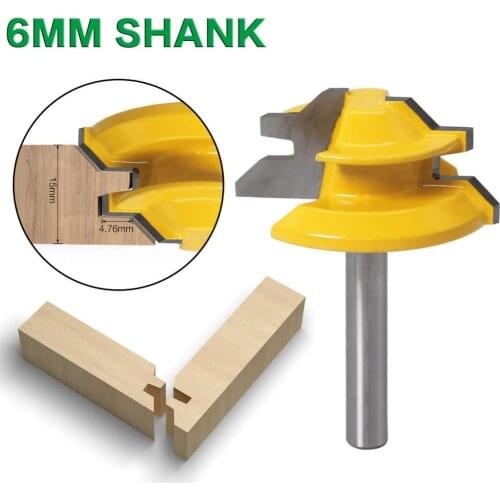 1Pc 45 Degree Lock Miter Router Bit 6mmShank Woodworking Tenon Milling Cutter Tool Drilling Milling For Wood Carbide Alloy