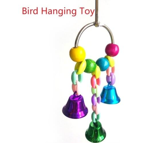 Parrot Toys Bird Hanging Toy With Colorful Beads Bell Chain Pet Bird Parrot Chew Bite Toy Bird Cage Accessories Bird Hanging Toy