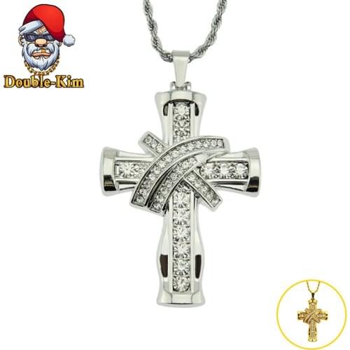 Inlaid Zircon Cross Pendant Necklace Men Hiphop Street Culture Titanium Stainless Steel Fashion Trendy Necklace Man Jewelry Gift