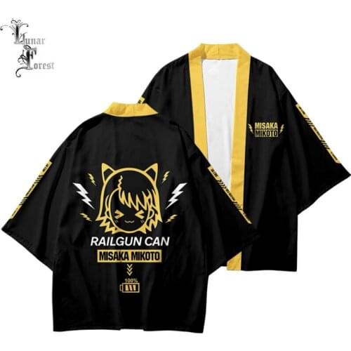 A Certain Scientific Railgun Misaka Mikoto Print Japanese Anime Kimono Haori Yukata Summer Casual Cool Short Sleeve Streetwear