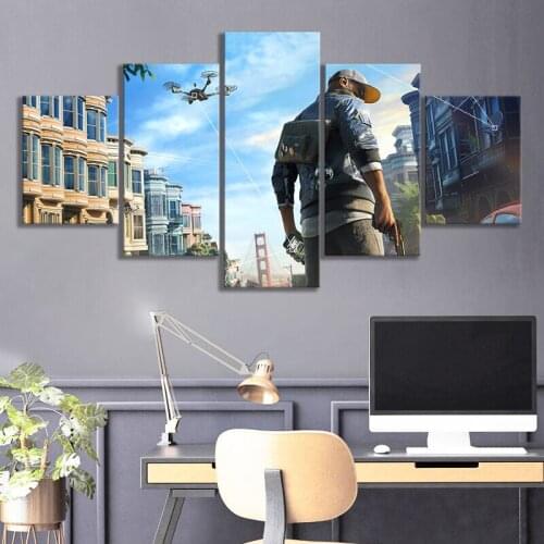 Cartoon Cityscape Paintings Watch Dogs 2 Video Games Art Frameless Paintings Bedroom Wall Decor Paintings Landscape Wall Art
