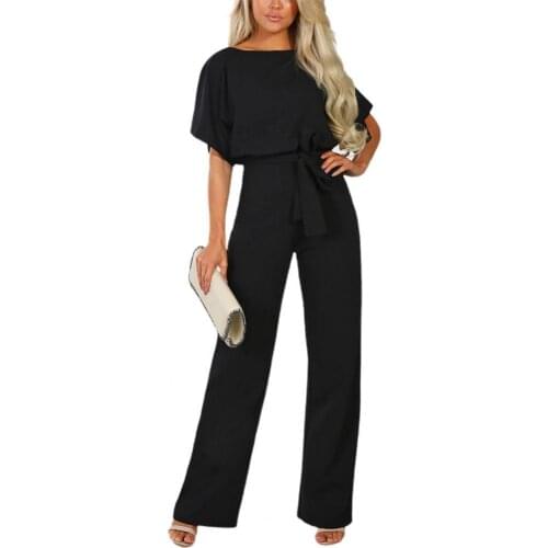 Summer Female Jumpsuit Lace Up High Waist Elegant Women Solid Color Straight Leg Romper for Work Casual Loose Jumpsuit for Daily