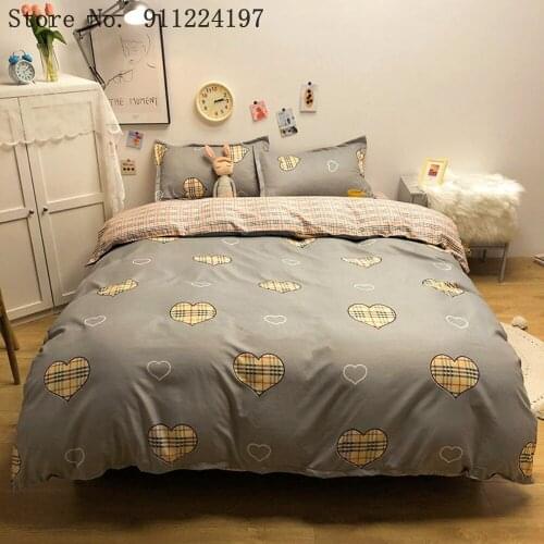 Cartoon Bedding Set Bed Nordic Cover Solid Color Duvet Covers Bedroom Comforter Set Three-Piece Set Baoge Love Quilt Cover Sheet