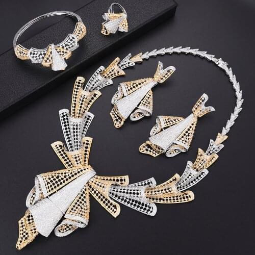 LARRAURI Trendy Bowknot Finery Jewelry Sets Big Necklace Earrings Bangle Ring Top Quality Acessories For Women Jewely Sets