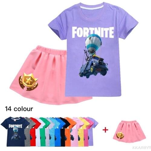 Fortnites Summer Fashion Cute Cartoon Childrens Girl Skirt Suit T-shirt Short Sleeve Skirt Set Gifts for Girls