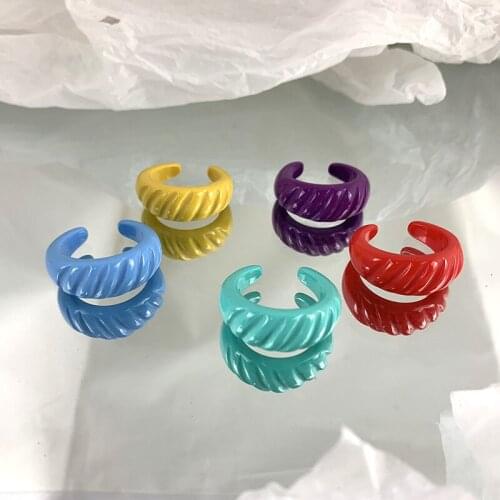 New Ins Exaggerated Color Croissant Bread Ring Simple Colorful Acrylic Resin Croissant Rings For Women Girls Fashion Jewelry