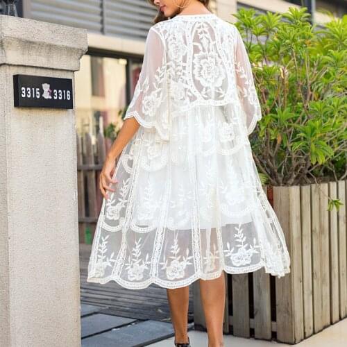 Beach Cover Up Plus Size Saida De Lace Clothing Robe Plage 2020 Bath Suits Women Swimsuit 2020 New Large Embroidered Dress