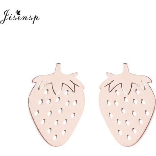 Jisensp Simple Creative Cute Strawberry Earrings Fashion Stainless Steel Earrings for Women Girls Birthday Gift Bijoux Femme