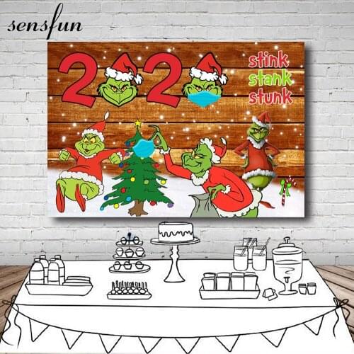 Sensfun Grinch Photography Backgrounds Wood Snow Tree 2020 Christmas Party Backdrop For Photo Studio Customized