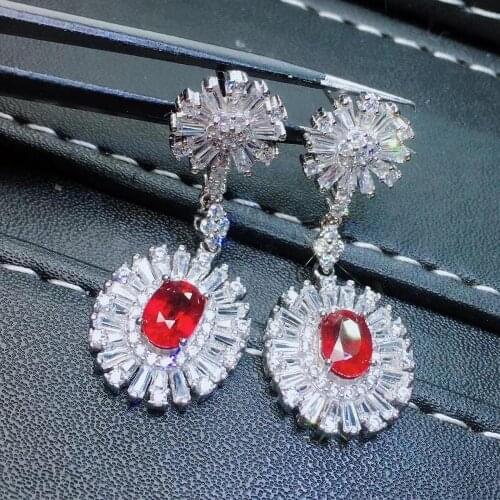 100% Natural And Real Ruby Earring 925 sterling silver Fine jewelry For men women Earring