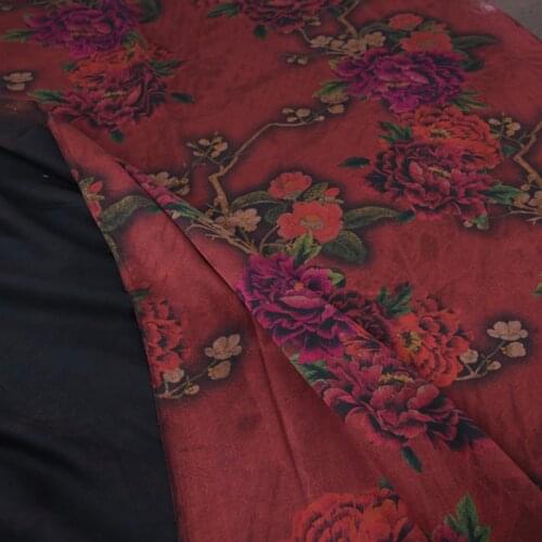 135CM Wide 22MM Floral Print Red Gambiered Guangdong Silk Fabric for Summer Dress Shirt Clothes Pants H470