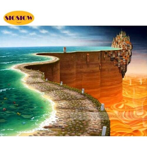 SIOSIOW 5D Diamond Painting Fire and water fantasy Scenery Cross Stitch Pictures Full Square Diamond Mosaic Embroidery Landscape