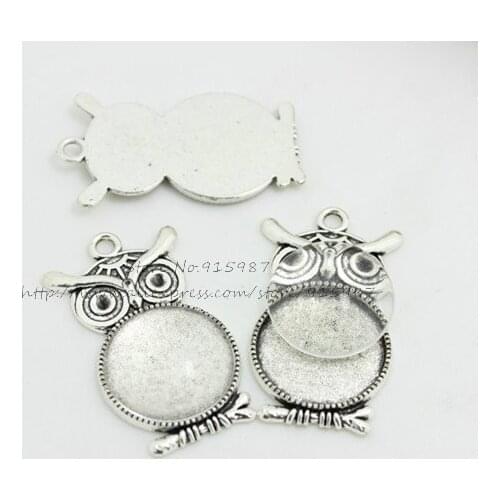 Sweet Bell 10set Antique silver Metal owl Fit 20mm Dia Round Cabochon Pendant Setting Blank Charms+Clear Glass Cabochons 7C1210