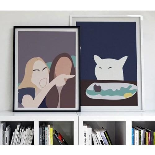 Modern Cartoon Posters And Prints Cute Cat Eat Food Canvas Painting Wall Pictures For Living Room Bedroom Cuadros Home Decor