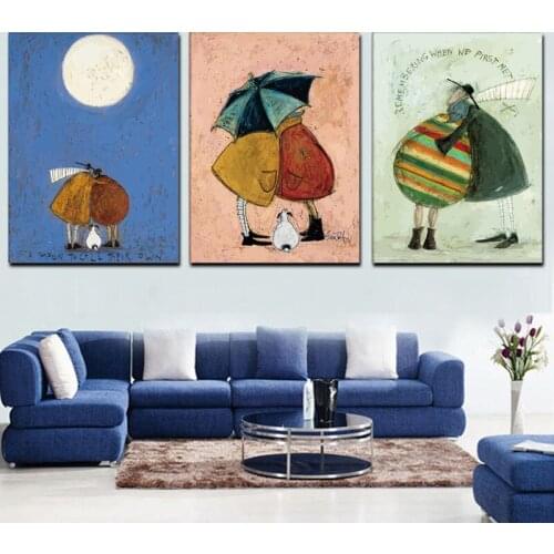 Triptych HD Print Picture Abstract Happy Couples Dogs Canvas Painting Minimalist Poster Art Wall Picture For Living Room Decor