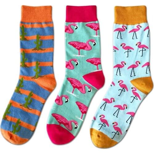 Peonfly Funny Happy Mens Long Socks Men Cartoon Hit Color Personality Lovers Tide Male Cotton Animal Flamingo