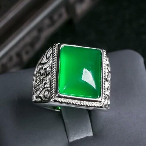 925 Silver Ring female silver inlaid green chalcedony silver inlay ring