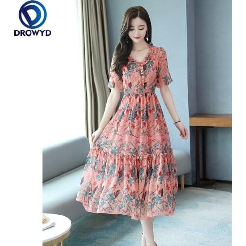 2021 New chiffon Dress Temperament Long Dress fashion Knee-length Short-sleeved Large Slender Dress Sexy Party Dresses Vestidos