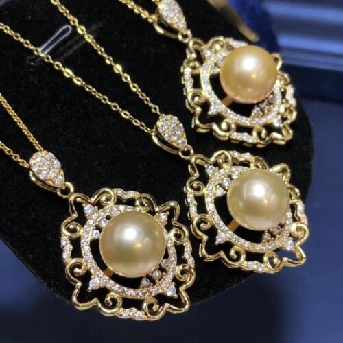 D317 Fine Jewelry 925 Sterling Silver Natural 10-11mm Ocean Sea Golden Pearl Pendants Necklaces for Women FIne Pearls Pendants
