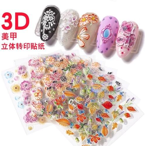 1 Sheet 5D Nail Stickers Embossed Nail Sticker Slice Flower Transfer Sticker Nail Art DIY Design 3D Decoration Nail Art