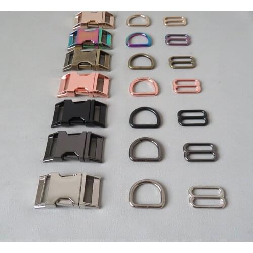 10Sets 25mm Pet Dog Collar Paracord Metal D Ring Slider Belt Loop Side Release Buckle DIY Accessory Outdoor Handmade Hardware