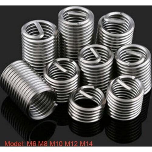 10PCS stainless steel 304 coiled wire threaded inserts M6 M8 M10 M12 M14 long thread repair screw insert repair tool