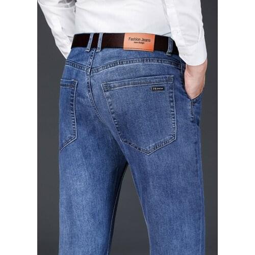 2021 Autumn Brand Straight Loose Denim Jeans Classic Style Business Smart Casual Young Mens Stretch Jeans Plus Size 42 Blue