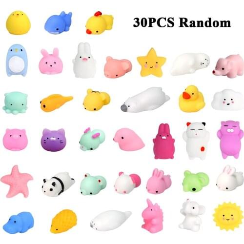 30pcs Kawaii Cartoon Fidget Toy Pack Cute Animals Squishy Adult Mochi Rising Antistress Children Stress Relief Toys No Repeat