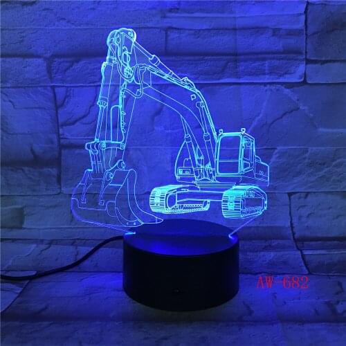3D Excavator Night Light Illusion LED touch Table Lamp 7 Colors USB Novelty Car Shape Bedside Nightlight Lamps Boy Gift AW-682